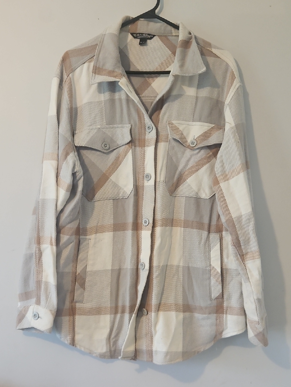 The B.C. Clothing CoCream, Tan & Light Gray Plaid Utility Shacket